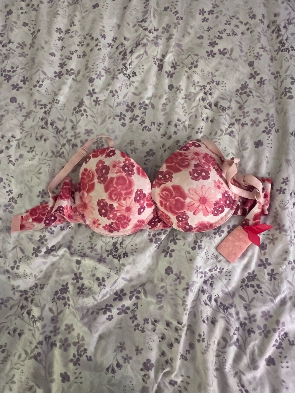 Isaac Mizrahi Floral Padded Bra in Pink and Cream
